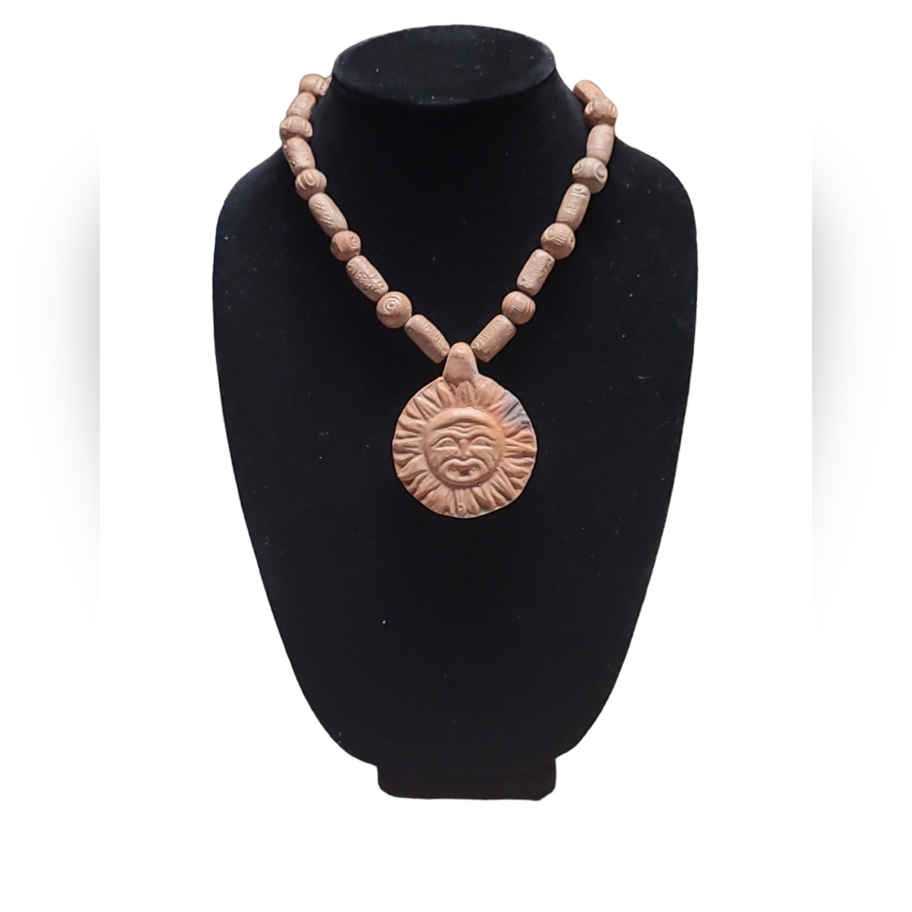 VTN Artisan Marvella Ceramic Sun Mayan Beaded Choker Statement Necklace
